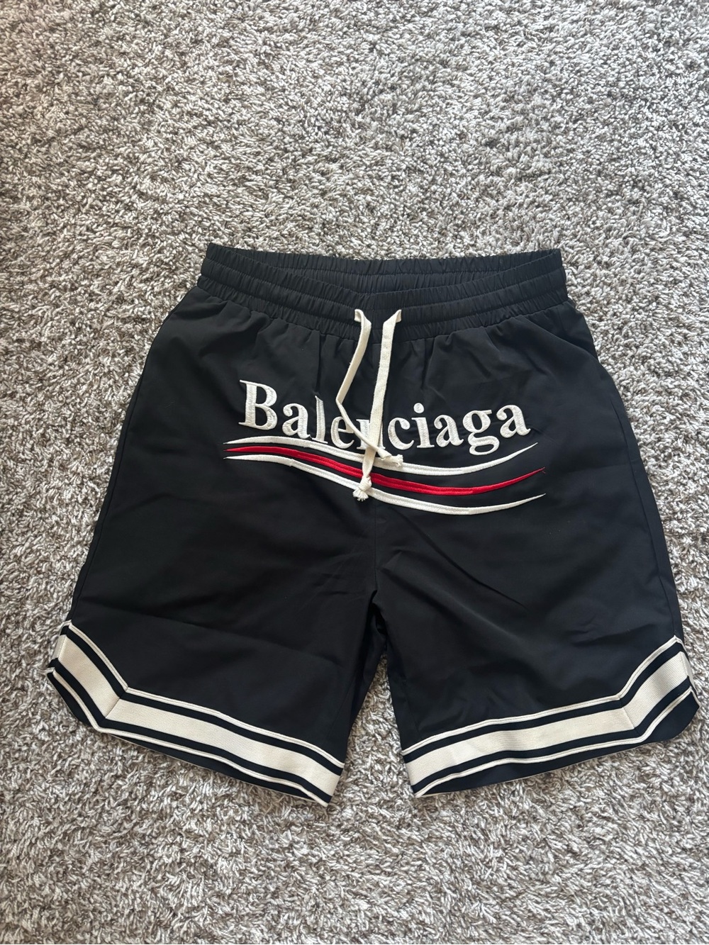 Balenciaga Black Athletic Logo Shorts with White & Red Trim